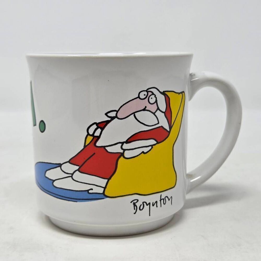 SANDRA BOYNTON HO HO HUM SANTA CLAUS COFFEE CUP MUG WHITE RECYCLED PRODUCTS VTG